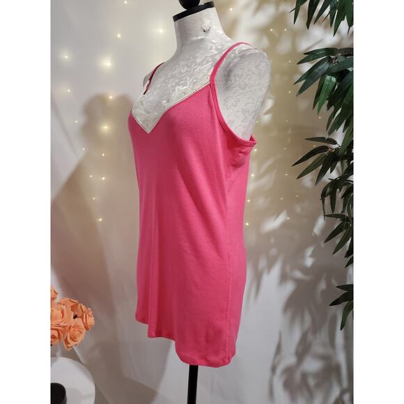 Vtg Old Navy Y2K Lace Trim Micro Ribbed Cami Tank Top Size XL Preppy Pink Layer - Picture 5 of 10